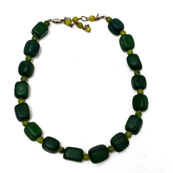 VNT RARE JADE Square Bead Necklace 925 Silver Dark Green + Light Green Beveled - Picture 11 of 14